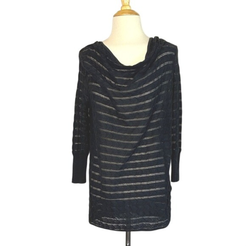 LANGUAGE Small Black‎ Sheer Long Sleeve Boat Neck Tunic Sweater Open Knit